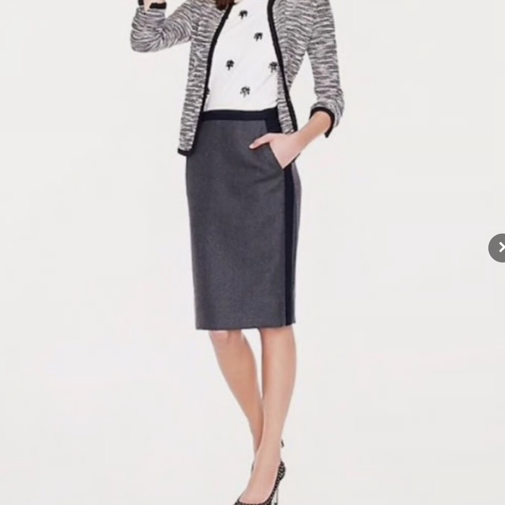 J. Crew Collection gray wool Leather Trim Pencil Skirt 6 suit career cocktail